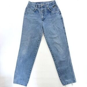 Vintage Rockies High Waisted Western Jeans Light Wash Rivet Yoke Tapered Leg